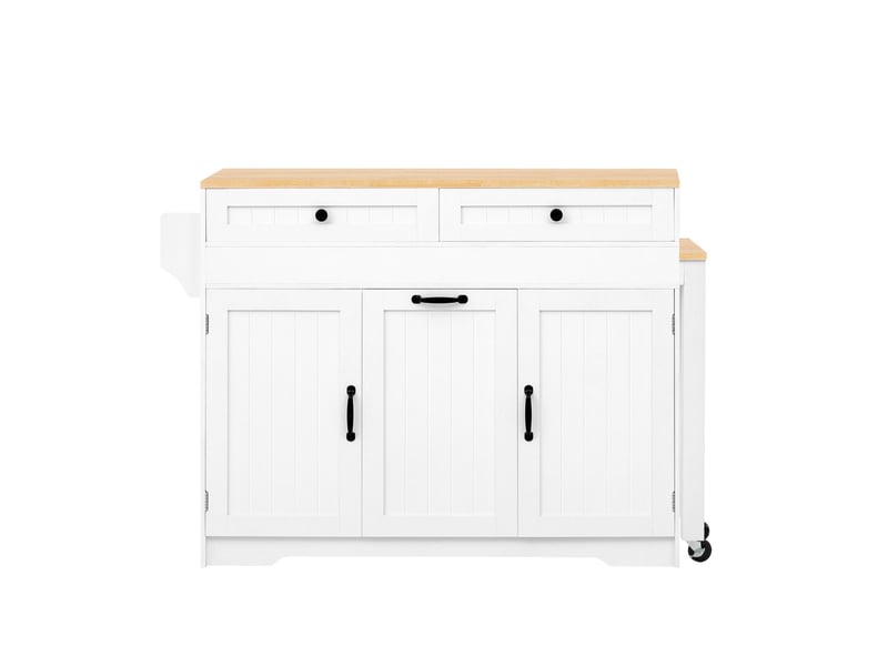  Desserte de cuisine 188 x 40 x 91 cm rangement intégré chariot de cuisine plan de travail intégré roulettes intégrées tiroirs de rangement tablette latérale extensible structure indépendante finition blanche  - Conforama A