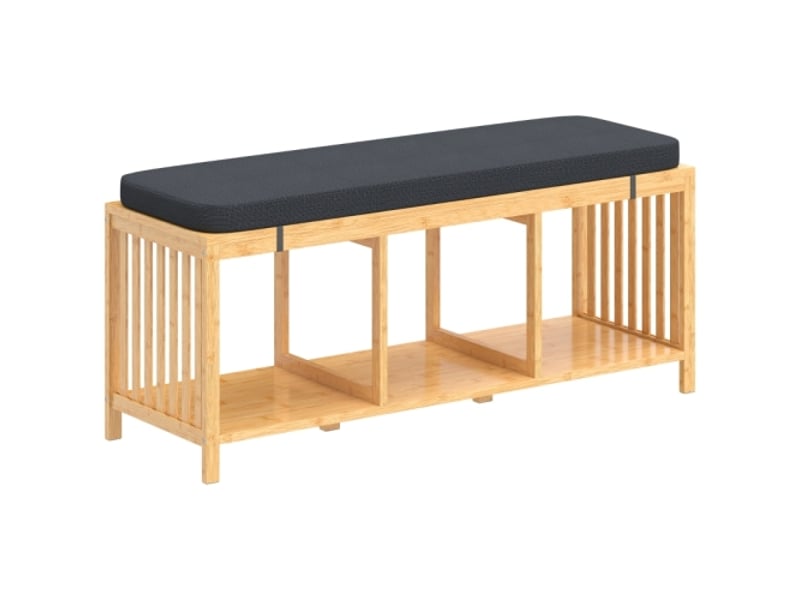  Banc à chaussures en bambou aspect bois naturel, assise rembourrée et rangement ouvert  - Conforama A