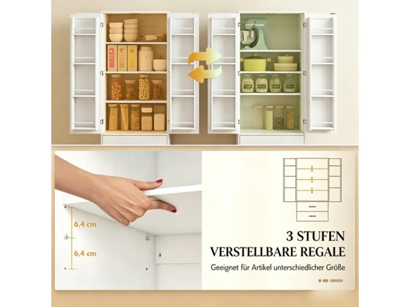  Buffet haut de cuisine – 2 portes, 8 porte-épices, 2 tiroirs et étagères réglables – rangement pratique  - Conforama E