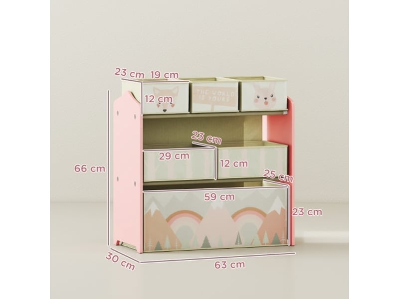  Armoire enfant rose avec 6 boîtes en tissu, motif mignon, rangement, 63x30x66 cm  - Conforama C