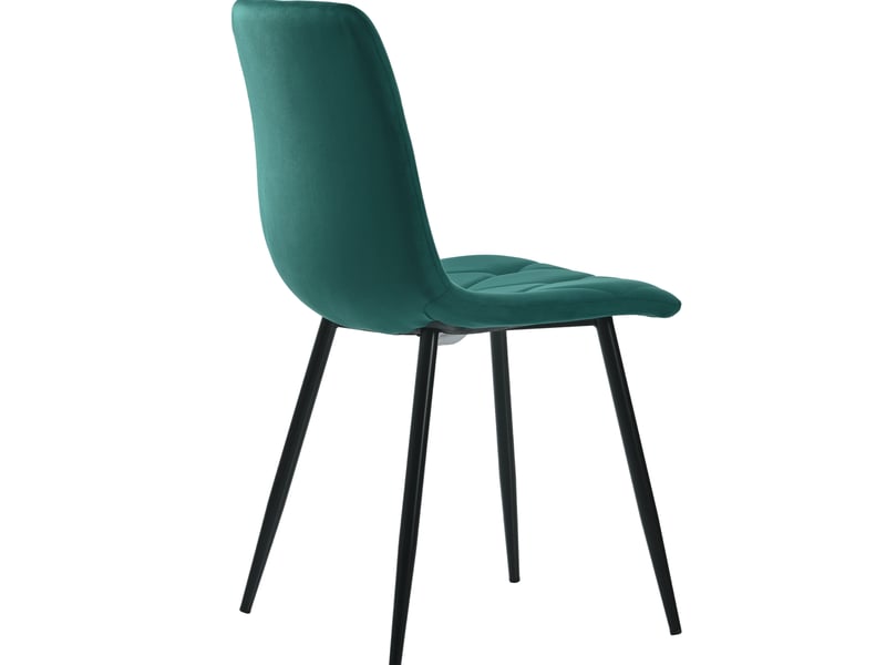  Lot de 4 chaises 46x45x86 cm, motif chevron, revêtement velours vert foncé, structure bois massif, base métallique noire, pour salle à manger  - Conforama E