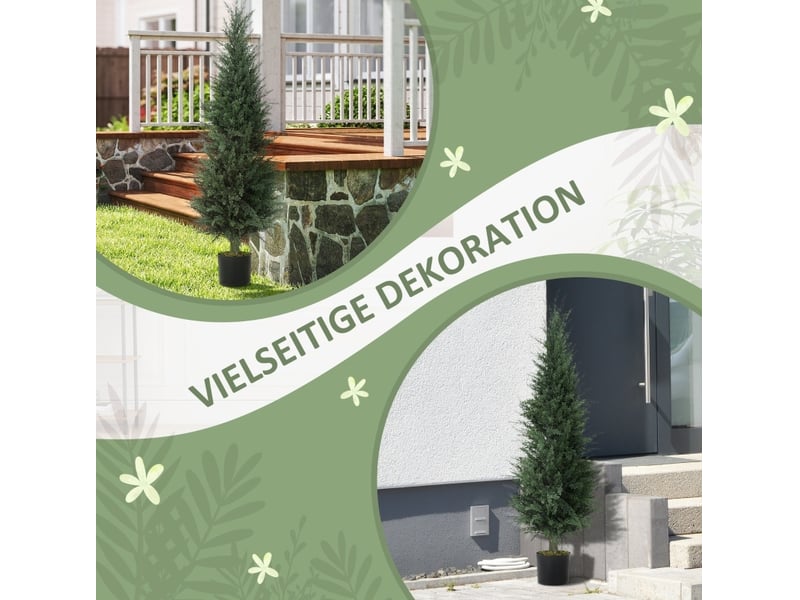  Plante artificielle cyprès 120 cm – vert – 638 feuilles, résistante aux uv, avec pot décoratif intérieur extérieur  - Conforama E