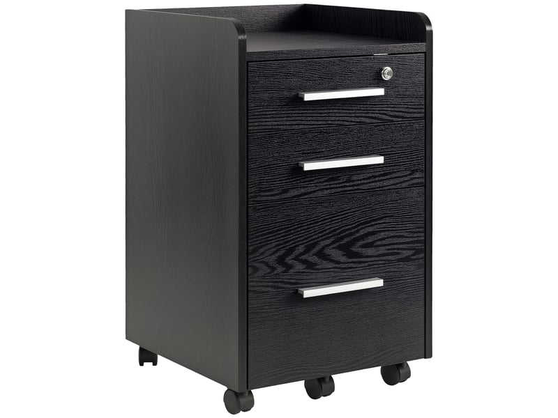  Caisson de bureau rangement bureau sur roulettes 3 tiroirs 1 verrouillable 1 trieur dossiers en bois noir  - Conforama A
