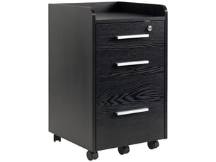 Caisson de bureau rangement bureau sur roulettes 3 tiroirs 1 verrouillable 1 trieur dossiers en bois noir
