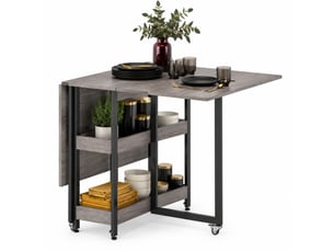 Table à manger pliante mobile 133,4x80x75 cm grise avec 2 étagères