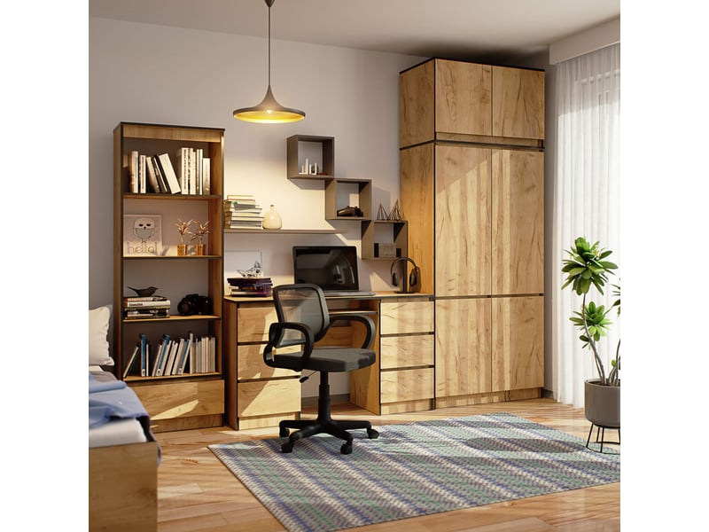  Armoire avec surmeuble s90 chêne craft 90 cm 6 portes façade chêne craft 6 étagères 90x51x235 cm  - Conforama D