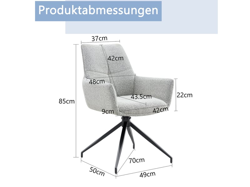  Lot de 2 chaises rotatives 360°, chaises de salle à manger, accoudoirs et dossier ergonomique, gris clair+noir, métal  - Conforama C