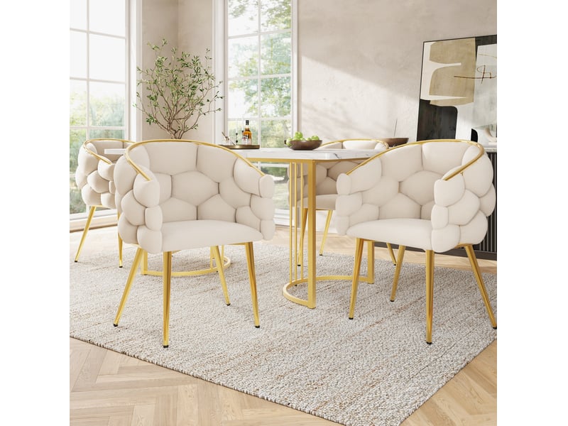  Lot de 4 chaises de salle à manger en velours beige evryae  - Conforama C