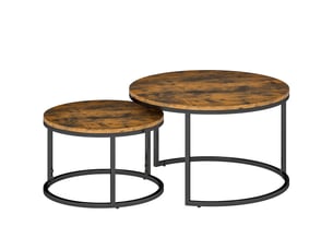 Lot de 2 tables basses gigognes empilable design industriel plateau imitation ciment pieds en métal rustique brun