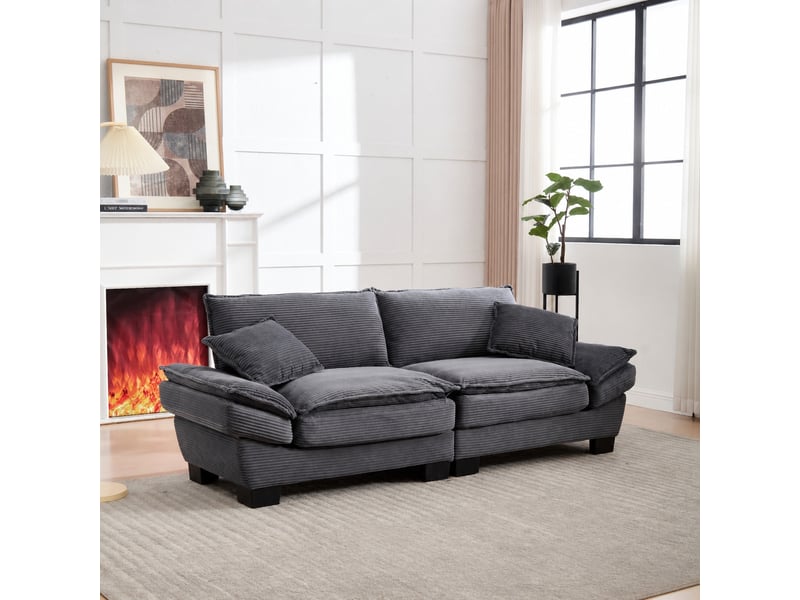  Canapé 2 places en velours gris foncé, assise profonde 224 x 81 x 81  - Conforama E