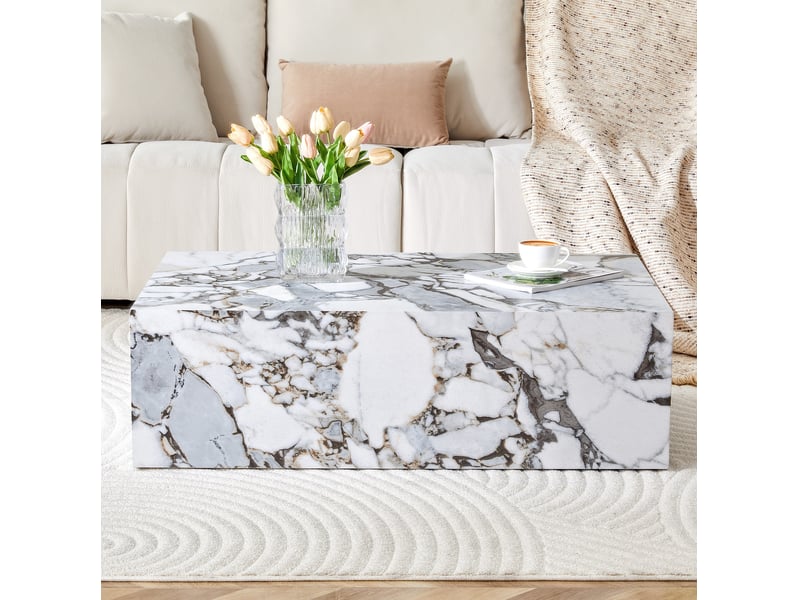  Table basse rectangulaire décor imitation marbre 90 x 50 cm evryae  - Conforama D