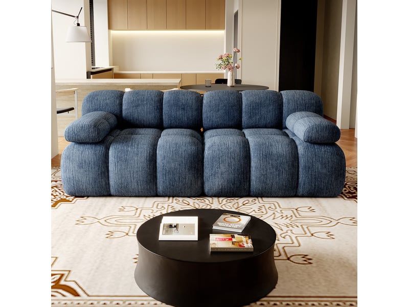  Canapé droit 2 places en chenille 200 cm bleu homvra  - Conforama C