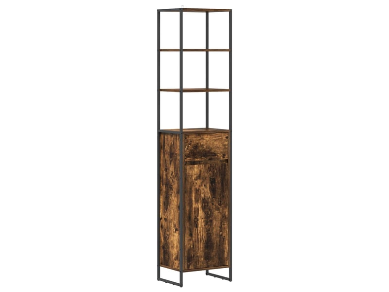  Cabinet de salle de bain, meuble de rangement chêne fumé 40x30x180 cm  - Conforama A