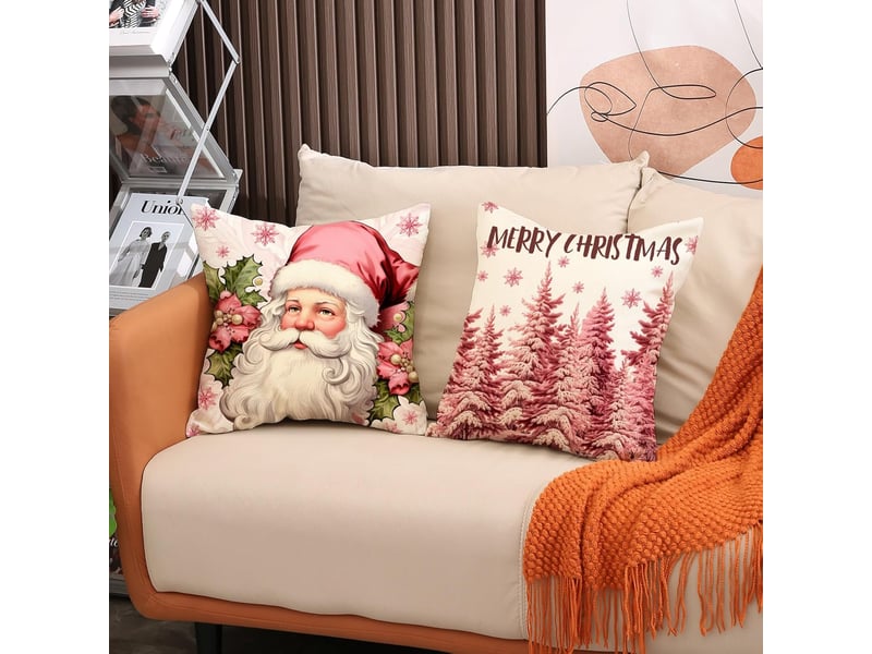  Lot de 4 housses de coussin de noël, 45 x 45 cm, décoration d'intérieur, coussins décoratifs, rose  - Conforama C