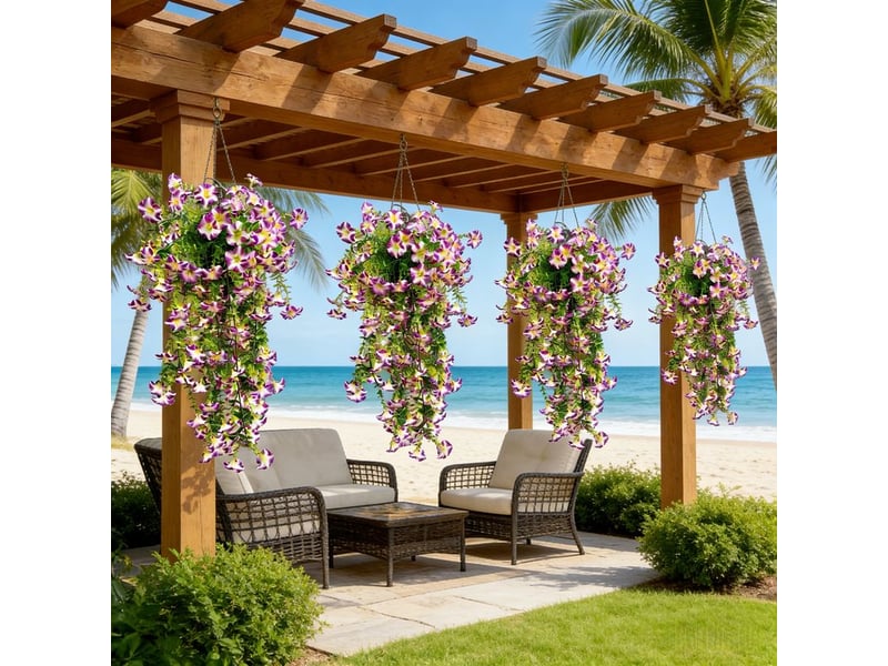 Pétunias artificiels extérieurs – violet, plantes retombantes, uv résistants, décoration jardin et balcon - Conforama C