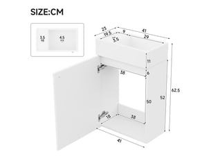 Meuble vasque suspendu blanc mdf et céramique 41×23×62,5 cm, porte rainurée à fermeture amortie, faible profondeur