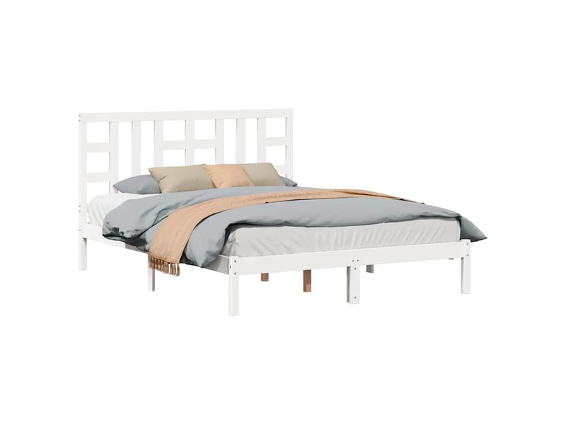 Lit double- lit adulte - cadre de lit sans matelas blanc 150x200 cm bois massif - Conforama C
