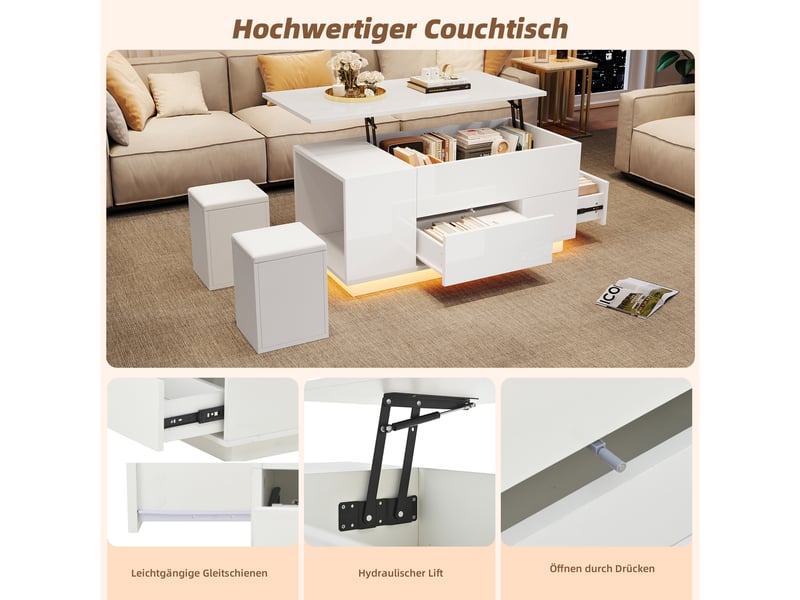  Table basse réglable avec led - dimensions 100x50x45 cm - hauteur ajustable jusqu'à 59 cm  - Conforama R