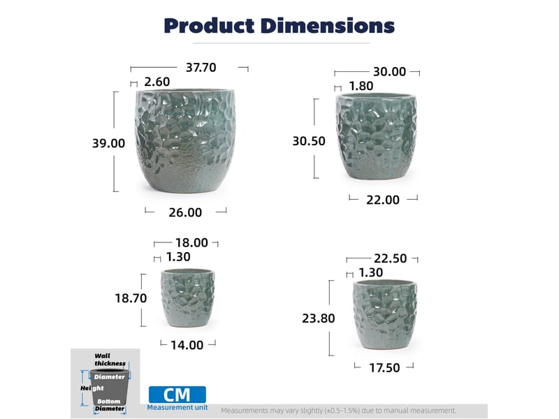 Pot de fleurs en céramique ø38 cm vert foncé brillant à relief martelé, avec trou de drainage, intérieur et extérieur - Conforama C