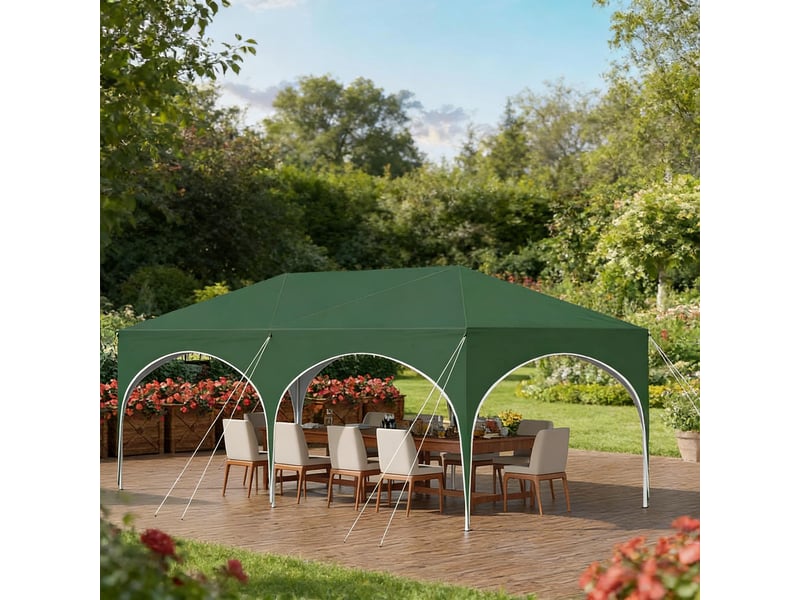 Gazebo 3x6 m vert avec 6 parois, hauteur réglable, déperlant, protection uv 50+ - Conforama D