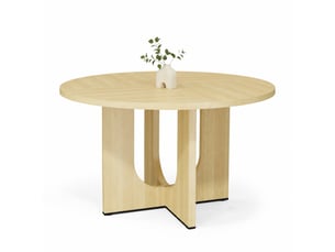 Table de salle à manger ronde 120 cm en mdf, 4 à 6 personnes, chêne clair