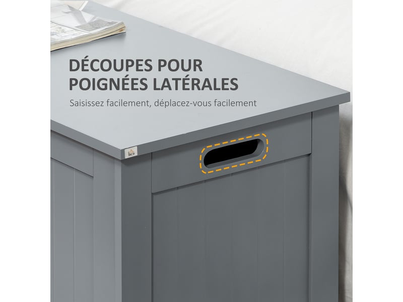  Coffre de rangement avec charnières de sécurité boîte de rangement en bois coffre à jouets couvercle gris rabattable  - Conforama R