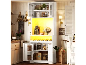Vaisselier buffet haut 180cm blanc meuble de rangement avec led rgb et portes vitrées