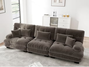 Canapé droit modulable 3 places avec assise profonde et convertible en chenille, 313x77x81cm, marron