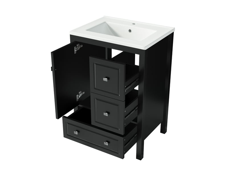 Meuble vasque blanc avec lavabo intégré, tiroirs et charnières amorties 62 cm - Conforama E