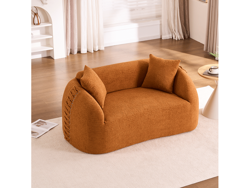  Canapé droit 2 places au design courbe en tissu orange, comprimé sous vide avec coussins, sans montage  - Conforama B