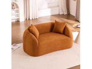 Canapé droit 2 places au design courbe en tissu orange, comprimé sous vide avec coussins, sans montage