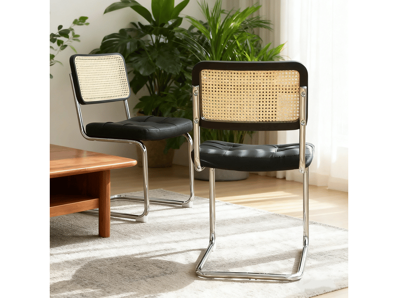  Lot de 2 chaises de salle à manger avec dossier en rotin et pieds chromés W5318P426193 - Conforama B