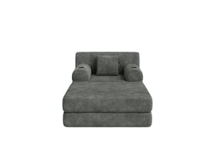 Fauteuil-lit 1 place avec pouf, velours côtelé gris foncé, dossier haut inclinable, cadre métal, mousse haute densité, rangement et porte-gobelets