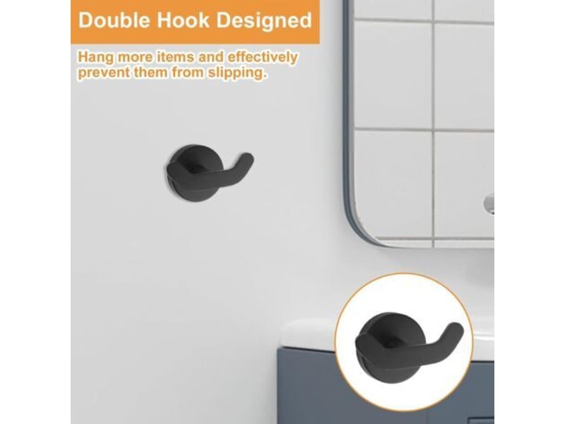 Lot de 2 crochets à double ventouse pour salle de bain, salon, cuisine, en acier inoxydable robuste - noir - Conforama D