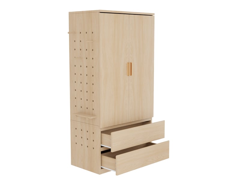  Armoire multifonctionnelle 70x50x170 cm avec 2 portes et 2 tiroirs en mdf couleur bois, design naturel  - Conforama A