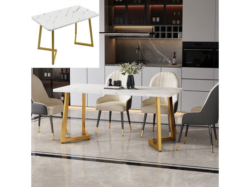  Table à manger 117x68cm - plateau imitation marbre &amp; pieds dorés - style moderne et luxe - pour salle à mangersalon - blanc et or 117x68x75cm - Conforama B