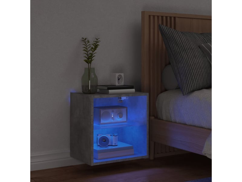  Table de chevet - cabinet de chevet - table de nuit murale avec lumières led gris béton  - Conforama B
