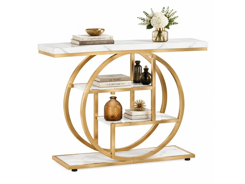  Console 105 x 30 x 80 cm en métal et bois à 4 niveaux blanche et dorée chicfurn  - Conforama A