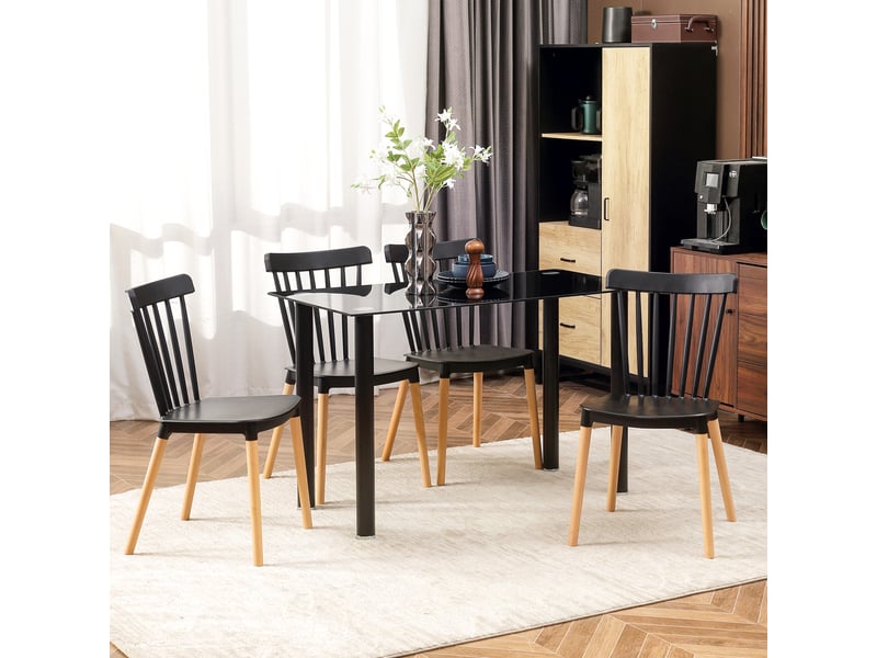  Lot de 4 chaises style scandinave dossier haut assise en polypropylène pieds en hêtre noir 48 x 52,5 x 83 cm  - Conforama D