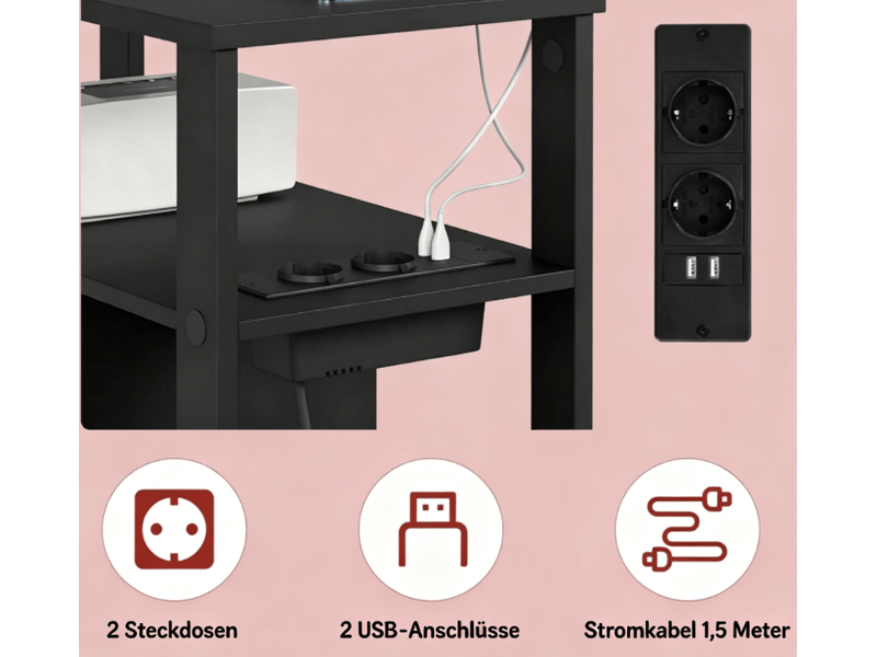  Table de chevet avec 2 tiroirs et 2 étagères prise intégrée pour chambre ou salon en bois noir 60 × 30 × 60 cm  - Conforama D