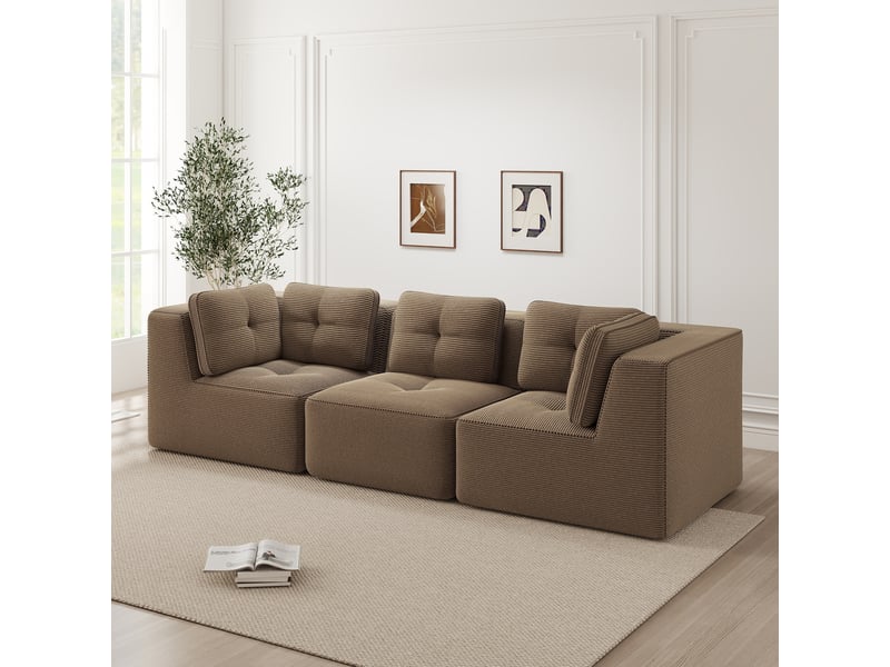 Canapé droit modulable 3 places velours côtelé marron – 297 x 104 x 69 cm Fay Lum - Conforama D