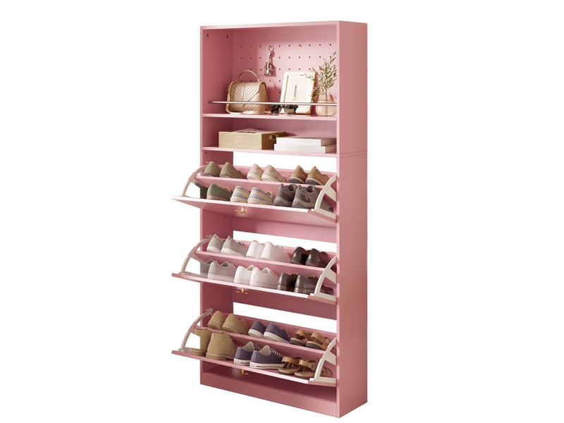 Meuble à chaussures 80x24x178,5 cm avec 3 abattants et 2 étagères, rose - Conforama A