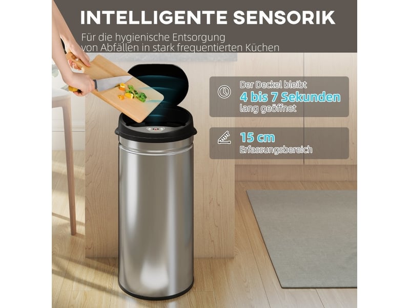  Poubelle à capteur 42 l 30,5 x 30,5 x 68 cm – argenté – ouverture sans contact soft-close silencieuse  - Conforama E