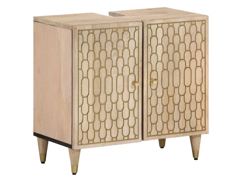  Armoire lavabo salle de bain, meuble de rangement bois massif de manguier shl7241  - Conforama A