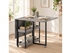 Table de salle à manger pliante 2-4 personnes avec 2 niches et roulettes 133,4×80×75 cm grise
