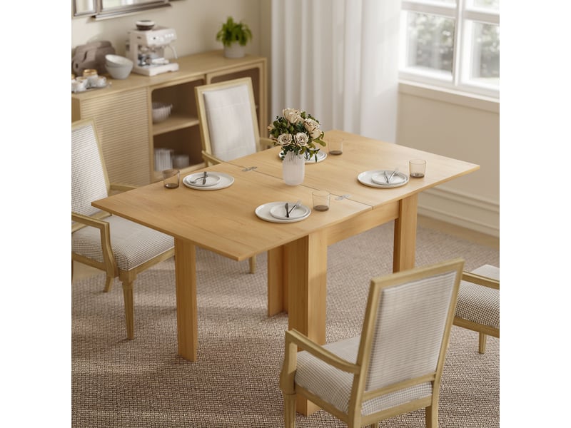 Table de salle à manger extensible 70-140x80 cm pour 4 à 6 personnes avec coussins en feutre naturel  - Conforama D