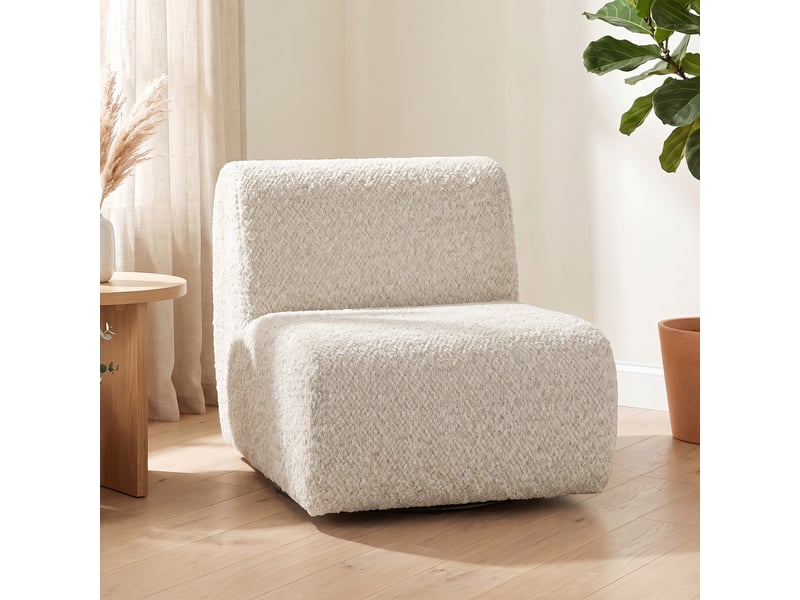  Fauteuil lounge design arrondi pivotant tissu chenille beige  - Conforama B