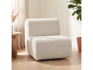 Fauteuil lounge design arrondi pivotant tissu chenille beige