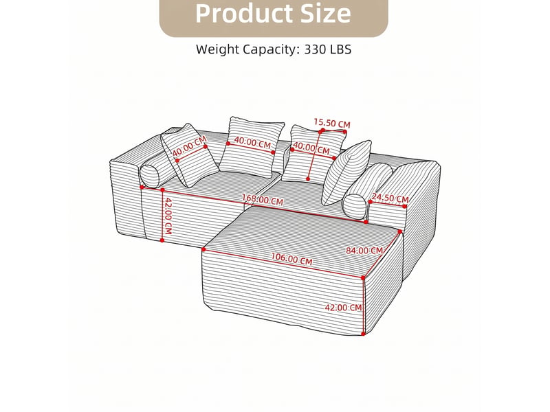  Canapé d’angle modulable 266x110x60,01 cm 3 places tissu chenille beige  - Conforama E