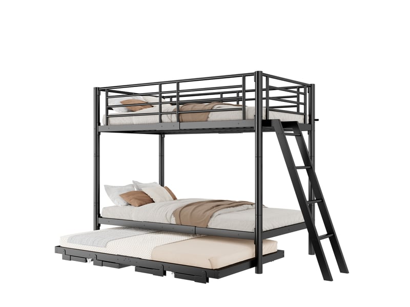 Lit superposé 90 × 200 cm avec lit gigogne coulissant en métal noir, couchage modulable pour chambre d’enfant - Conforama A